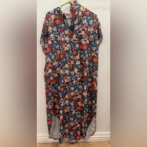 SHEIN Floral Midi Dress - Red and Blue